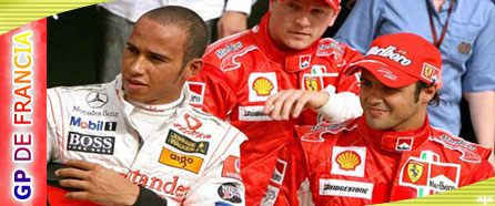 Ferrari se impuso en el GP de Francia. Lewis Hamilton, Kimi Raikonnen y Felipe Massa.